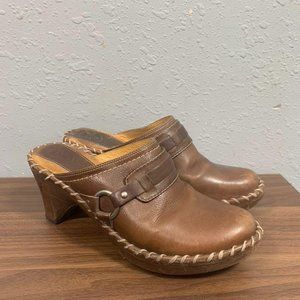 Frye Brown Leather Slip On Clog Shoes Womens Size 7 1/2